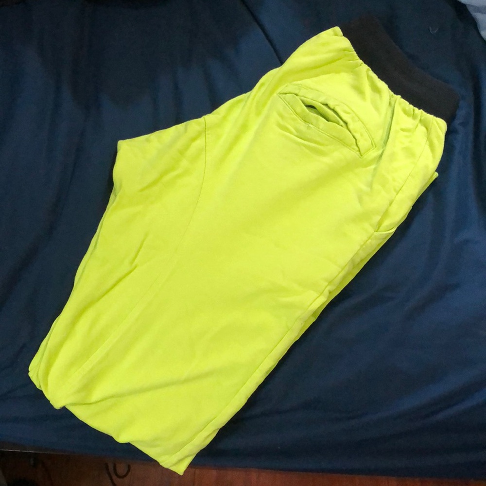 Neon green stretchy jogger pants